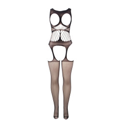 Subblime - 951900 Bodystocking Résille Sans Fourrure Avec Coque Et Épaules Ouvertes Noir Taille Unique